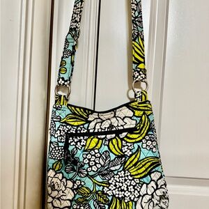 Vera Bradley Blue and Yellow Shoulder Bag with Bold Floral Design